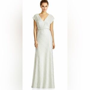 Jenny Yoo Jy525 Silver‎ Crush Metallic Textured Soho Glamour Blouson V-Neck Gown